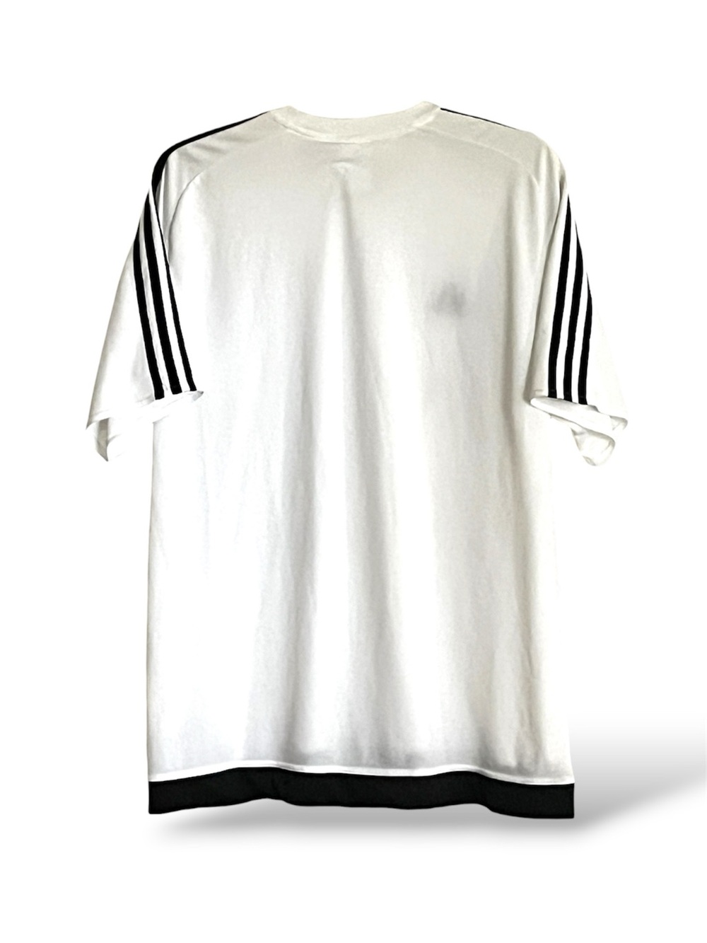 adidas Vintage Bright White Soccer Jersey w Iconic 3 Stripe Shoulder Accents - Picture 3 of 8